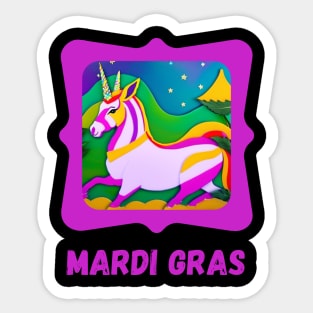 Mardi Gras Colorful Unicorn Sticker